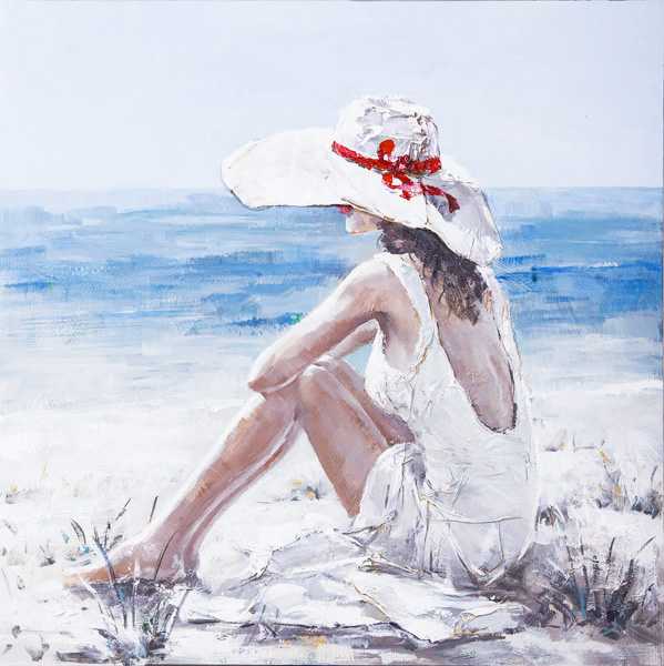 PXYW658 Wall décor art oil on canvas figures lady on beach